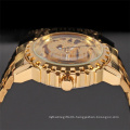 WINNER 259 Multilateral Gold Bezel Skeleton Mechanical Watch Full Stainless Steel Brand Luxury Automatic Watch For Men